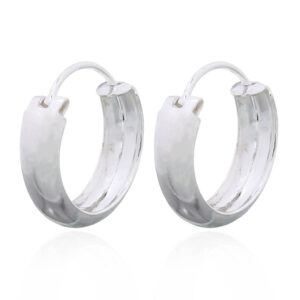 A pair of thin silver rounded band medium hoop earrings