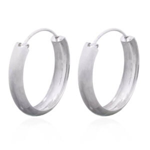 A pair of thin silver rounded band bigger hoop earrings