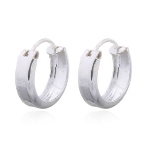 A pair of thin silver flat band small hoop earrings