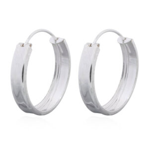 A pair of thin silver flat band bigger hoop earrings