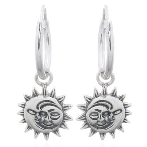 A pair of peaceful moon and sun 925 silver hoop earrings