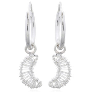 A pair of wire wrapped crescent moon silver hoop earrings