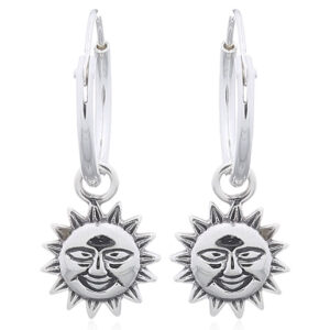 A pair of mr. sun smile face plain silver dangle earrings