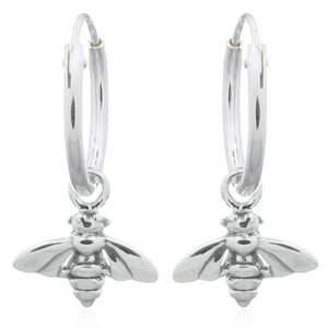 A pair of little honey bee 925 silver hoop earrings