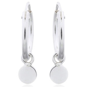 A pair of mini disc on sterling silver hoop earrings