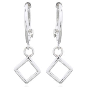 A pair of open square sterling silver huggie hoop earrings