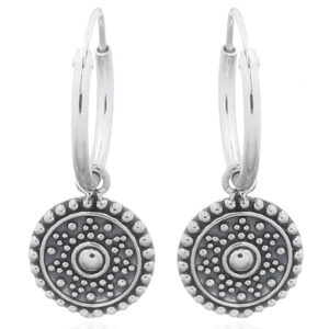 A pair of mandala dotted sun 925 silver hoop earrings