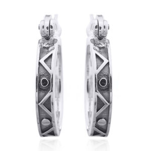 A pair of polynesian pattern hoop 925 silver earrings