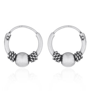 A pair of center ball twisted wire bali hoops ten mm 925 silver earrings