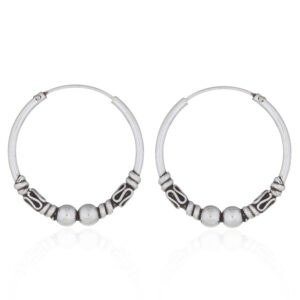 A pair of dual ball and waves bali hoop earrings 925 silver