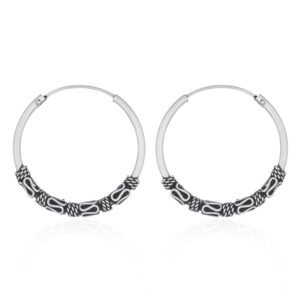 A pair of wave four lines twisted plain wire bali silver hoop earrings