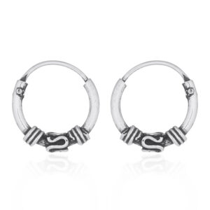 A pair of ethnic bali hoops ten mm 925 silver earrings