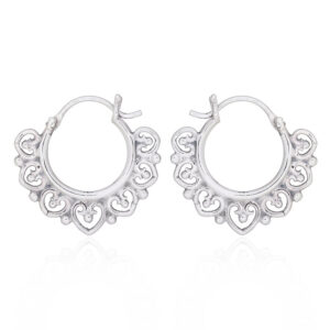 A pair of ornamented heart shapes hoop 925 silver earrings