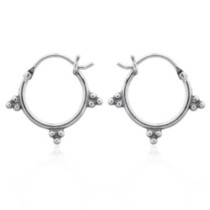 A pair of 925 silver tribal hoop three sides beaded earrings