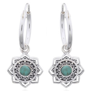 A pair of 925 silver endearing mandala flower with green stone earrings