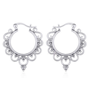 A pair of classy boho ethnic style 925 silver hoop earrings