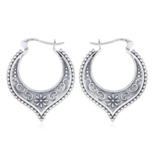 A pair of oxidized 925 silver bohemian hoop earrings