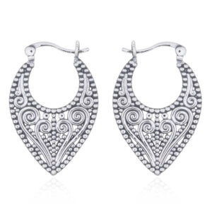 A pair of 925 silver beaded bohemian filigree hoop earrings
