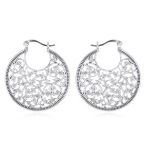 A pair of curly leaves filigree style 925 silver hoop earrings