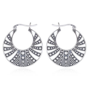 A pair of tribal ethnic hoop sterling silver dangle earrings