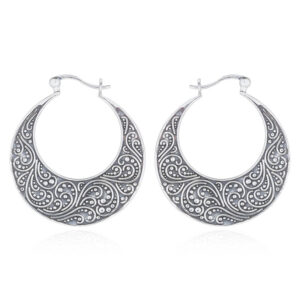 A pair of stunning filigree hoop sterling silver earrings