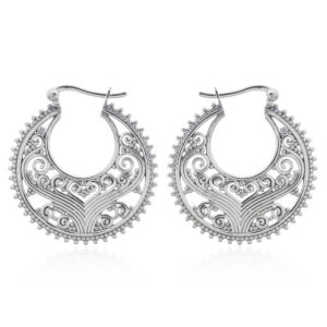 A pair of tibetan antiqued hoop 925 silver dangle earrings