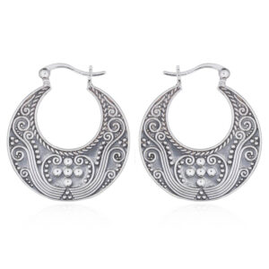 A pair of balinese traditional style 925 silver hoop earrings
