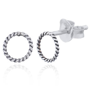 A pair of minimalist twisted wire open circle stud earring