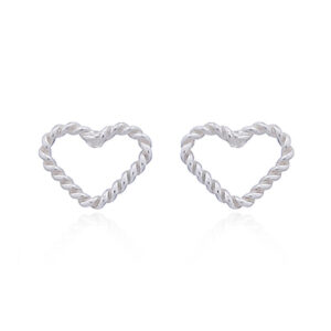 A pair of twisted wire open heart silver stud earrings