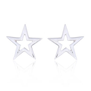 A pair of polished silver open star stud earrings