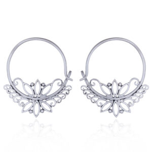 A pair of open flower filigree 925 silver hoops