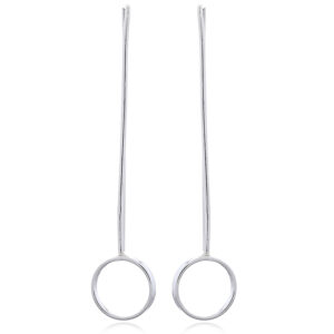 A pair of long silver wire stick earrings open circle