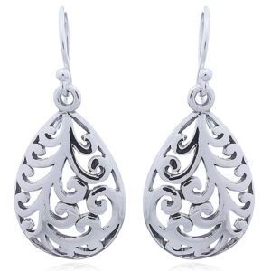 A pair of ajoure silver teardrop earrings wind swirls