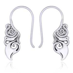 A pair of abstract silver butterfly wing earrings