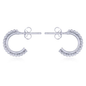 A pair of rhodium plated open arch dotted silver stud earrings