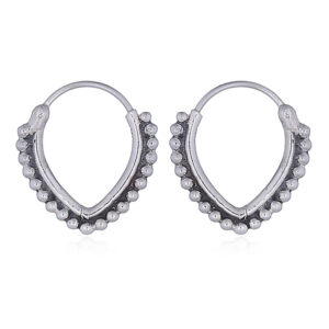 A pair of v shape dotted silver hoop earrings