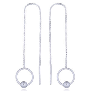 A pair of circle loop with ball silver thread earrings
