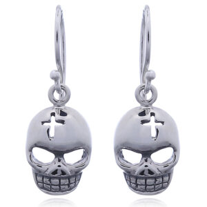 A pair of 925 silver skull mask dangle earrings