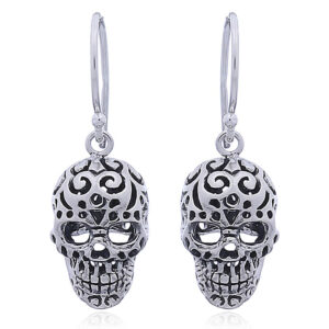 A pair of 925 silver skull dangle earrings perforated pattern