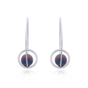 A pair of floating pearl drop earrings circular ear wires