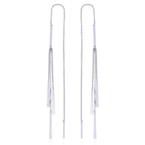 A pair of silver threader earrings chains with flat drops