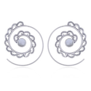 A pair of beaded wavy silver drop earrings with mother of pearl