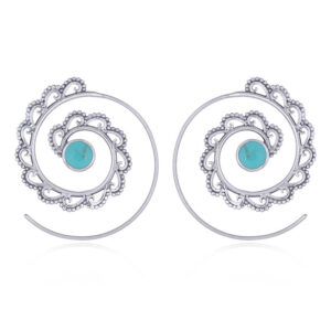 A pair of beaded wavy silver drop earrings with turquoise