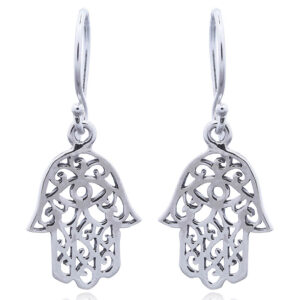 A pair of exquisite 925 silver hamsa dangle earrings