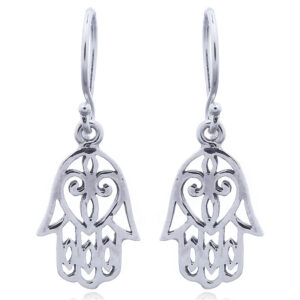 A pair of 925 silver hamsa earrings heart openwork