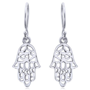A pair of 925 silver hamsa dangle earrings evil eye