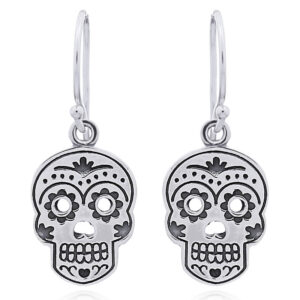 A pair of sugar skull silver dangle earrings unibrow