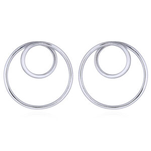 A pair of double open circle silver stud earrings