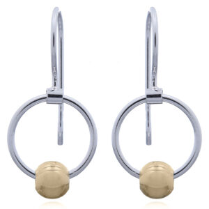 A pair of rolling yellow gold ball on silver circle drop earrings