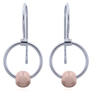 A pair of rolling rose gold ball on silver circle drop earrings